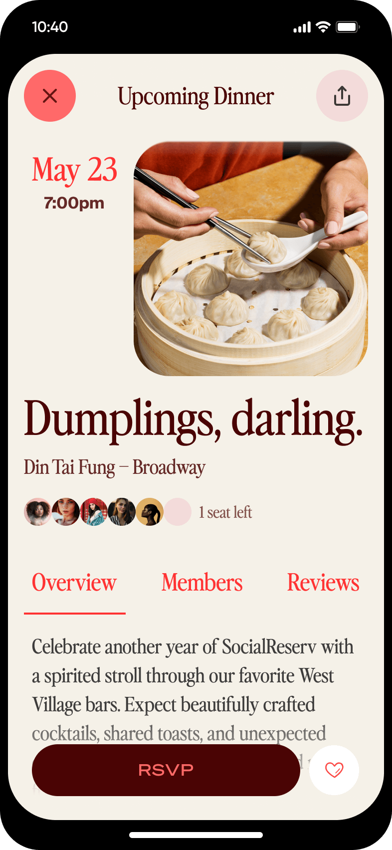 SocialReserv Dinner Overview